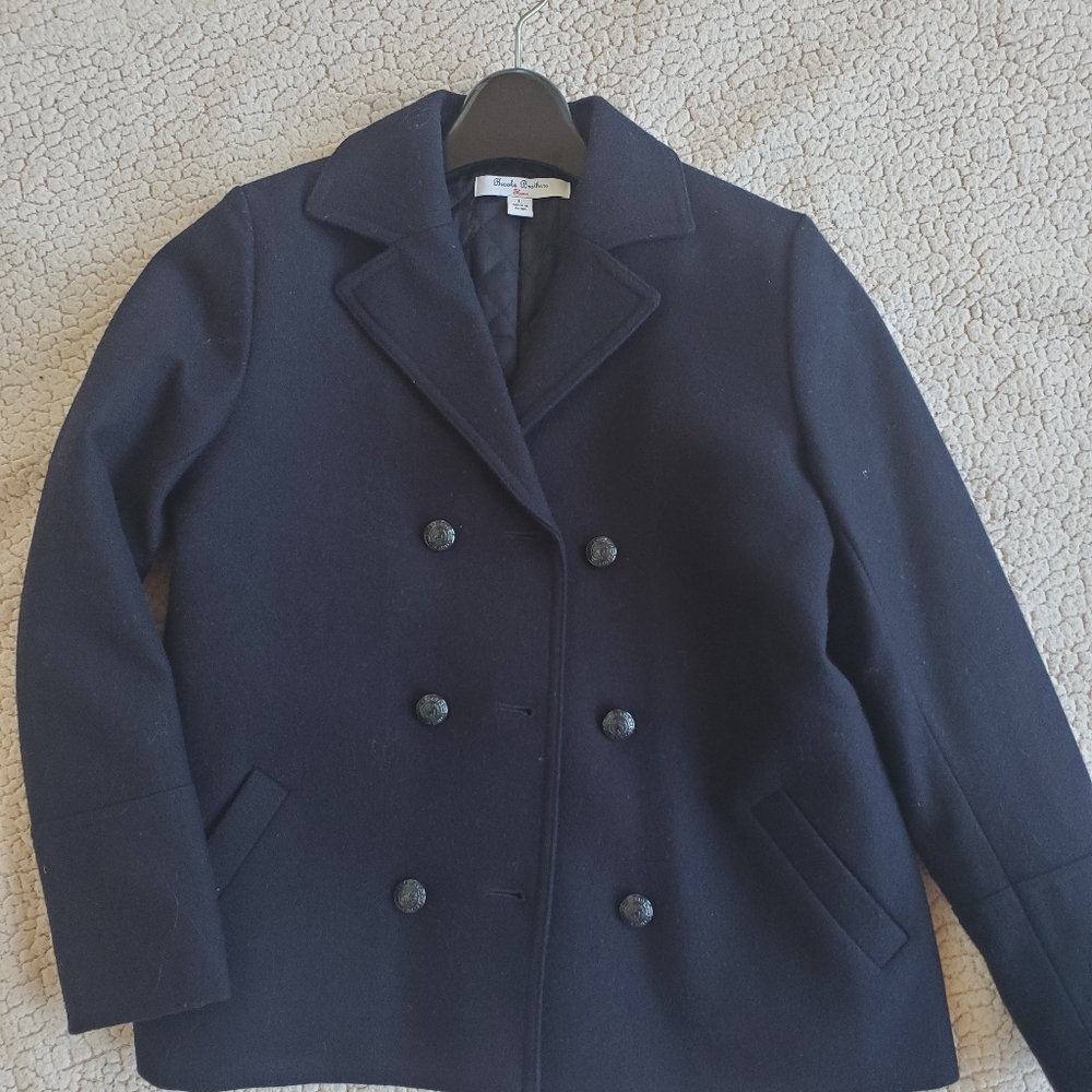 Brooks Brothers Girls Navy Large Pea coat, used, Wool Blend